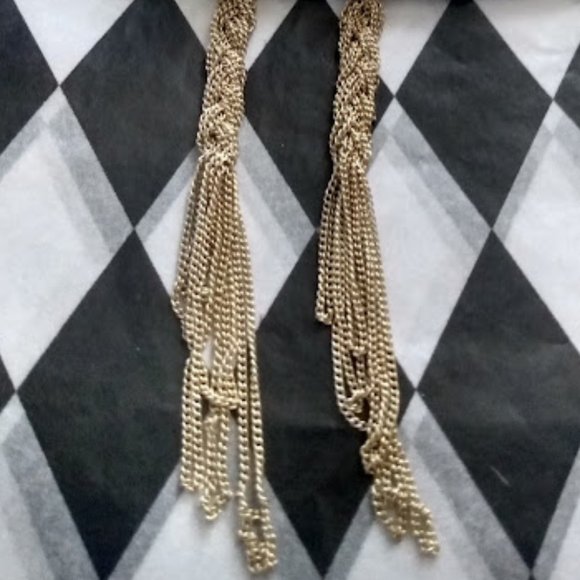 FOSSIL Boho Chic Natural Brown Wood Braided Gold Chain Dangle Earrings**NEW! - Picture 4 of 5